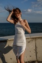 Fayna White Silk Midi Dress with Halter Neck 