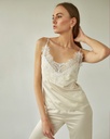 Angelika Light Beige Silk Pajama Set with Lace