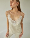 Angelika Light Beige Silk Pajama Set with Lace