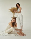Angelika Light Beige Silk Pajama Set with Lace