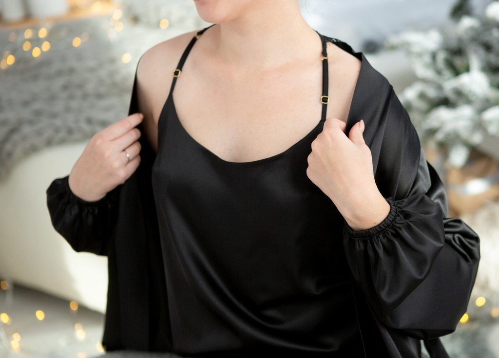 Reine Silk Satin Black Nightdress  