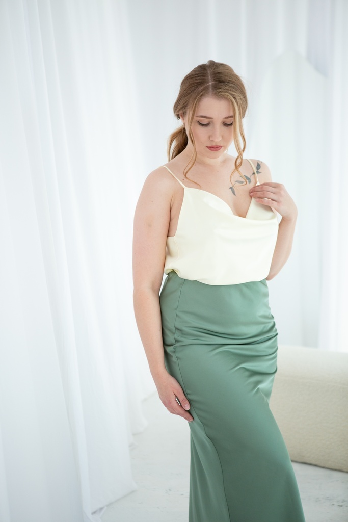 Kira Olive Green Silk Maxi Skirt