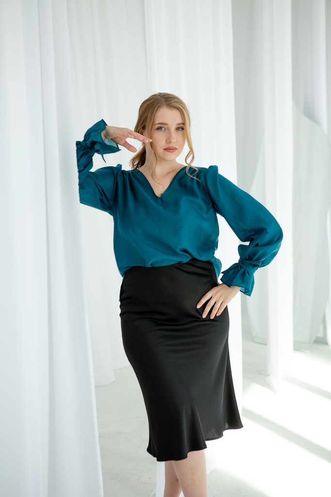 Kira Black Silk Midi Skirt