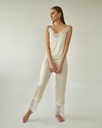 Angelika Light Beige Silk Pajama Set with Lace