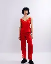 Angelika Red Silk Pajama Set with Lace