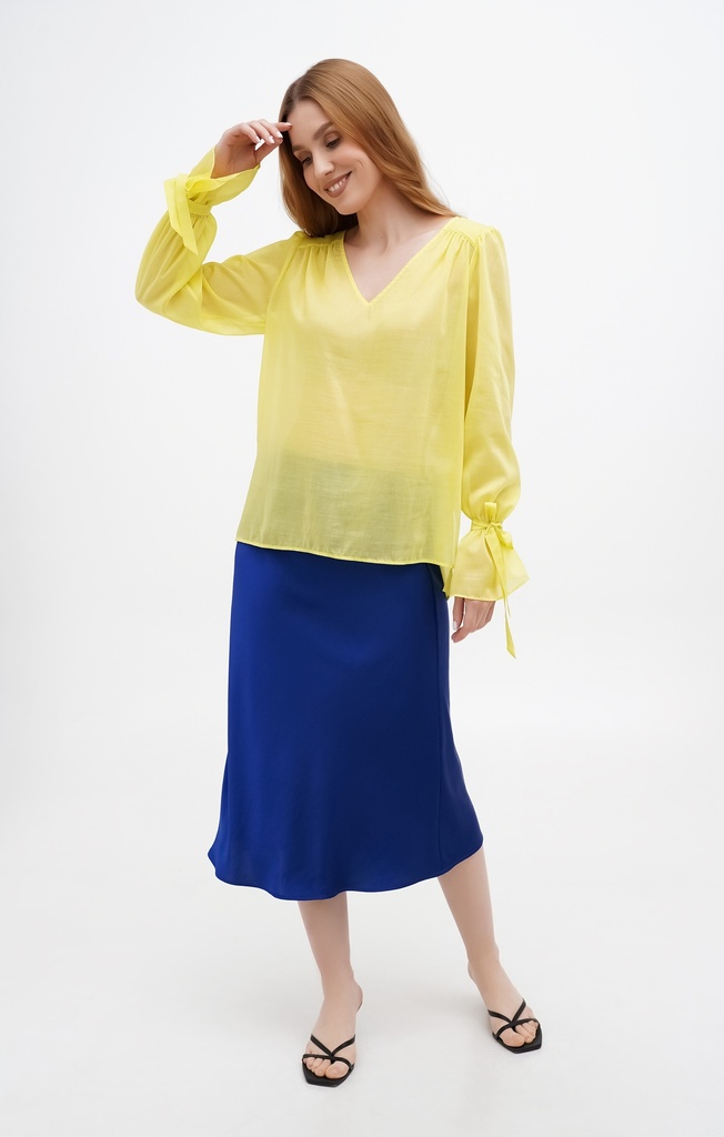 Jessica Yellow Chiffon Blouse With Long Ruffle Sleeves