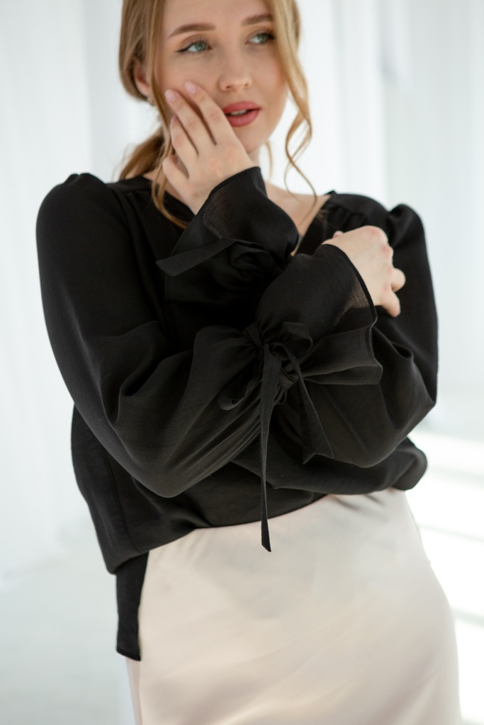 Jessica Black Chiffon Blouse With Ruffle Sleeves