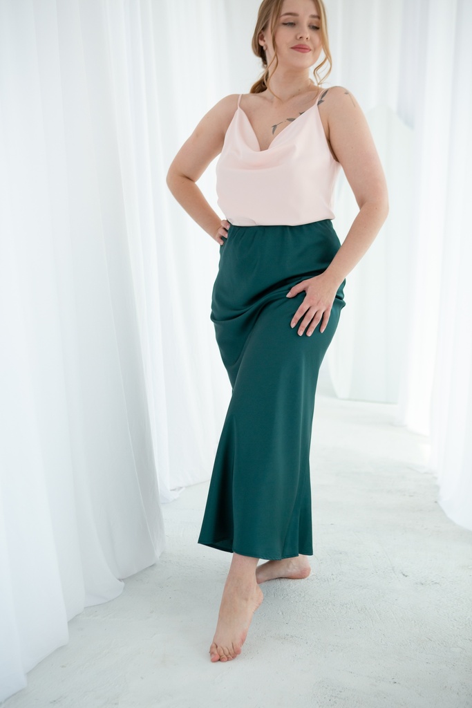 Iren Pink Silk Cowl Neck Tank Top