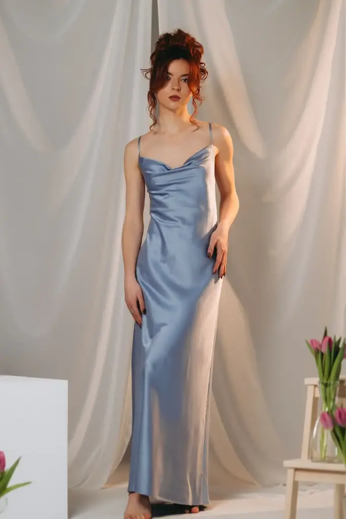 Daisy Dusty Blue Silk Maxi Dress with Low Back
