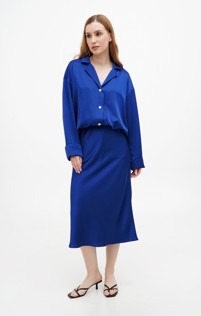 Kira Blue Silk Midi Skirt