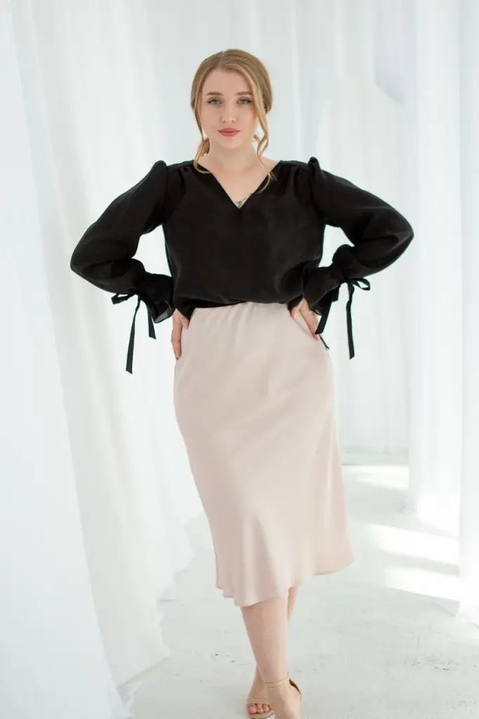 Kira Beige Silk Midi Skirt