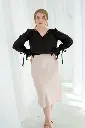 Kira Beige Silk Midi Skirt