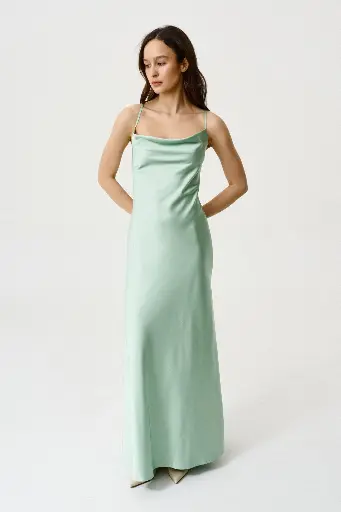 Daisy Mint Maxi Silk Low Back Dress