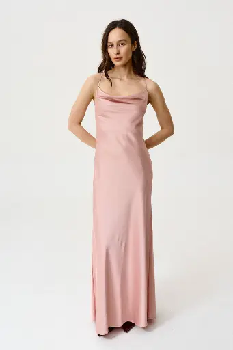 Daisy Powder Pink Maxi Silk Low Back Dress
