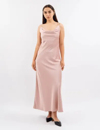 Daisy Powder Pink Maxi Silk Low Back Dress