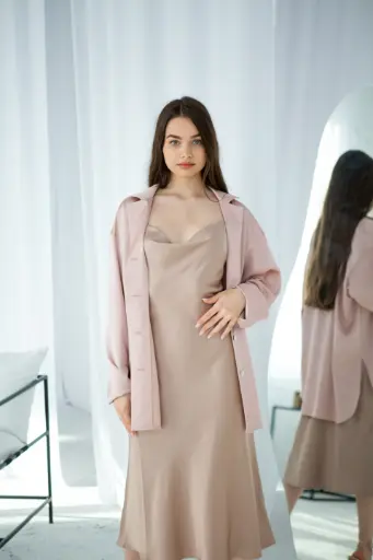 Шовкова темно-бежева сукня-комбінація "Ірен" мід