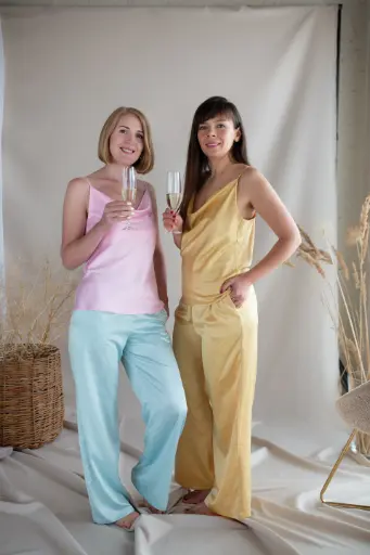 Iren Gold Silk Cowl Neck Tank Top